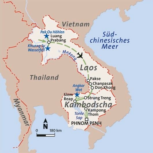 Laos Kambodscha Kennenlernen map