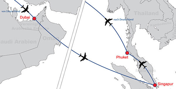 Dubai & Singapur & Phuket Karte