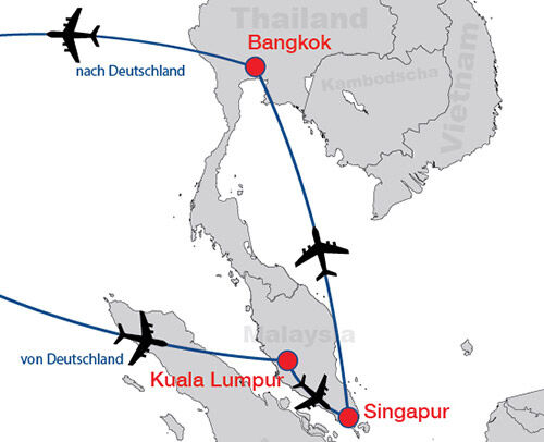 KualaLumpur Singapur Bangkok map