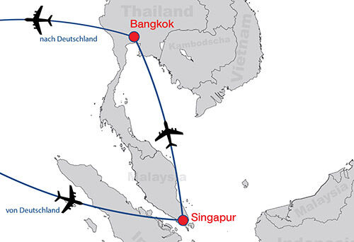 Singapur Bangkok map