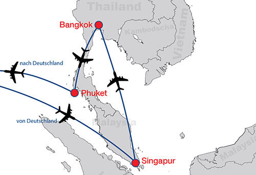 Singapur Bangkok Phuket map