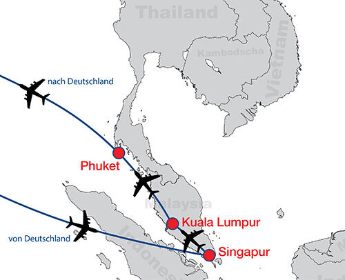 Singapur KualaLumpur BadenPhuket map